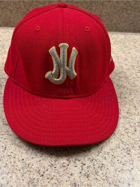 Vtg New Jersey New Era 59Fifty Hat Cap 7 1/8 Red Embroidered Fitted Made in USA